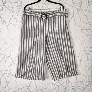 Point Zero White Stripe Linen Blend High Rise Capri Pants